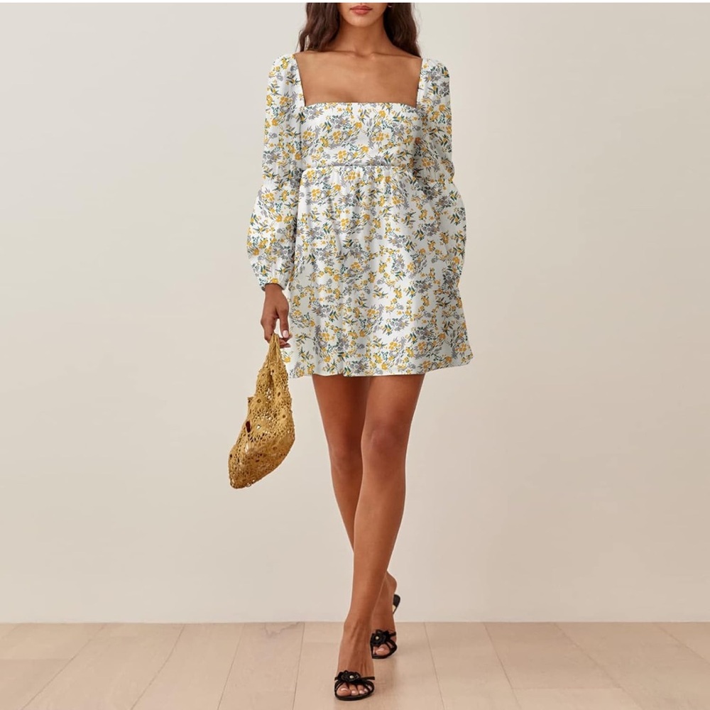 Floral Print Square Neck Dress